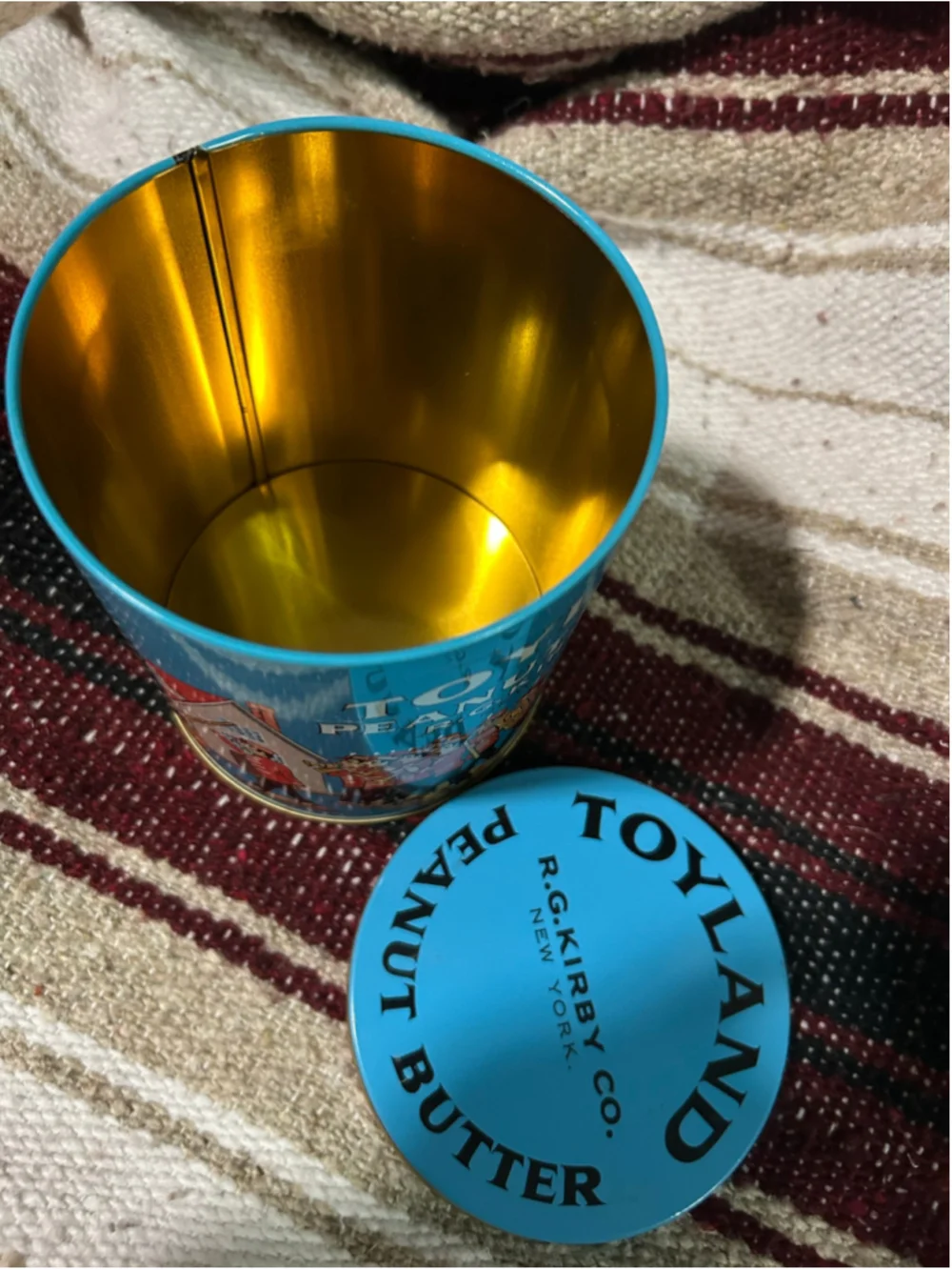 Vintage R.G. Kirby Co. Toyland Peanut Butter Tin, One Size, Blue and Red